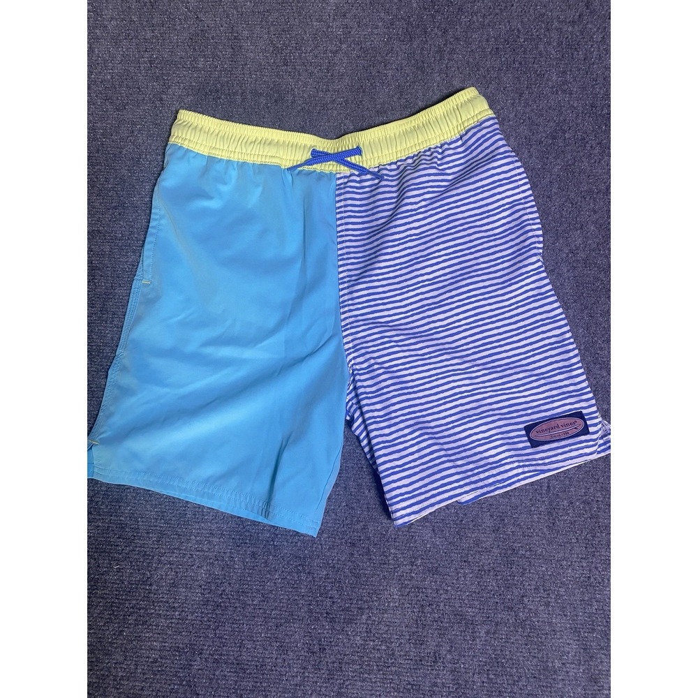 Vineyard Vines Blue Striped Print Swim Trunks Shorts, Men's Size Medium Preppy